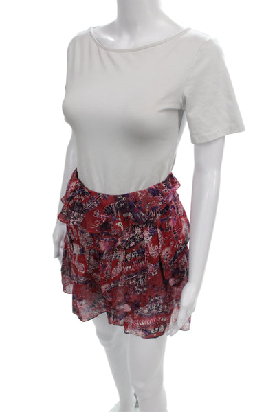 IRO Women Red Floral 100% Viscose Mini Flare Skirt Size 34