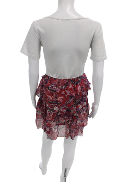 IRO Women Red Floral 100% Viscose Mini Flare Skirt Size 34
