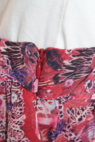 IRO Women Red Floral 100% Viscose Mini Flare Skirt Size 34