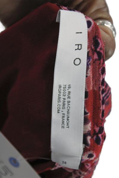 IRO Women Red Floral 100% Viscose Mini Flare Skirt Size 34