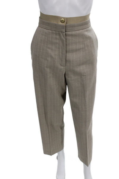 Sandro Unisex Cropped Striped Dress Pants Beige Cotton Polyester Size 34