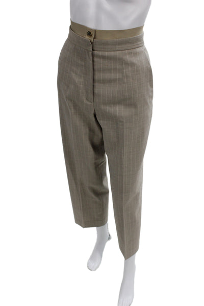 Sandro Unisex Cropped Striped Dress Pants Beige Cotton Polyester Size 34