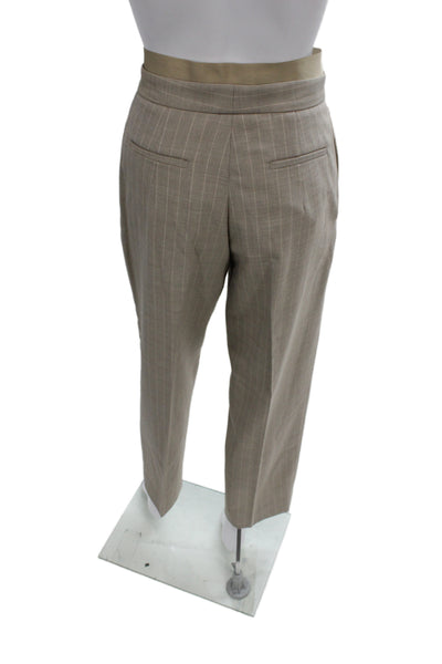 Sandro Unisex Cropped Striped Dress Pants Beige Cotton Polyester Size 34