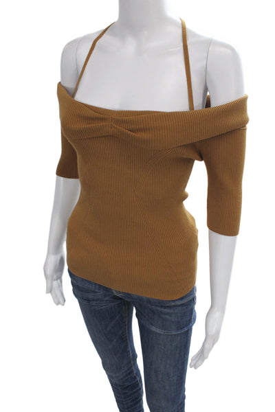 Bailey 44 Women Brown Tie Neck 3/4 Sleeve Blouse Viscose Blend Size XS