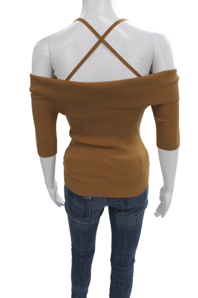 Bailey 44 Women Brown Tie Neck 3/4 Sleeve Blouse Viscose Blend Size XS