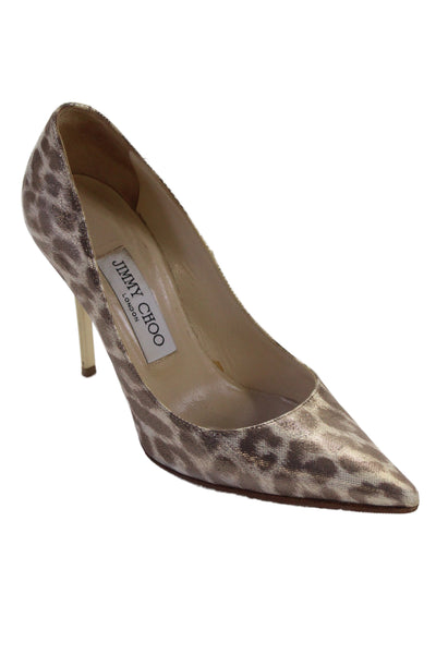 Jimmy Choo Womens Metallic Animal Print Heels Beige Size 35 5