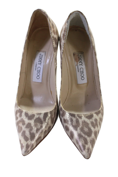 Jimmy Choo Womens Metallic Animal Print Heels Beige Size 35 5