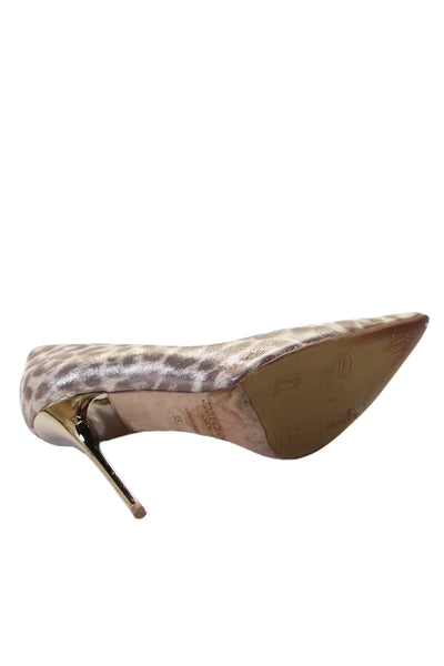 Jimmy Choo Womens Metallic Animal Print Heels Beige Size 35 5