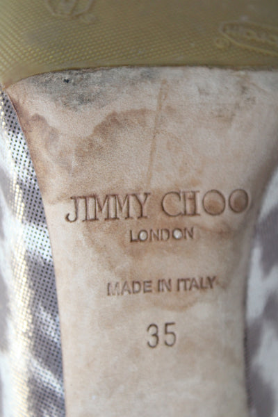 Jimmy Choo Womens Metallic Animal Print Heels Beige Size 35 5