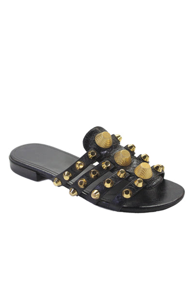 Balenciaga Womens Studded Slide On Sandals Black Size 35 5