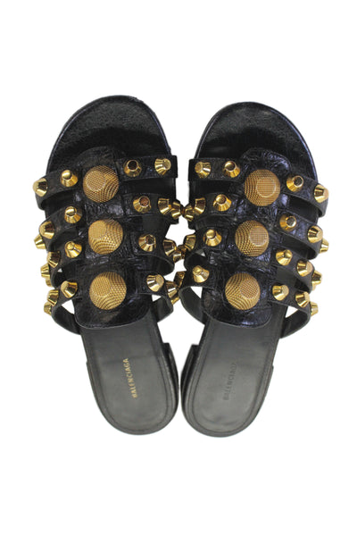 Balenciaga Womens Studded Slide On Sandals Black Size 35 5