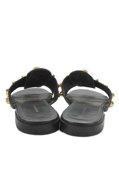 Balenciaga Womens Studded Slide On Sandals Black Size 35 5