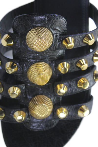 Balenciaga Womens Studded Slide On Sandals Black Size 35 5