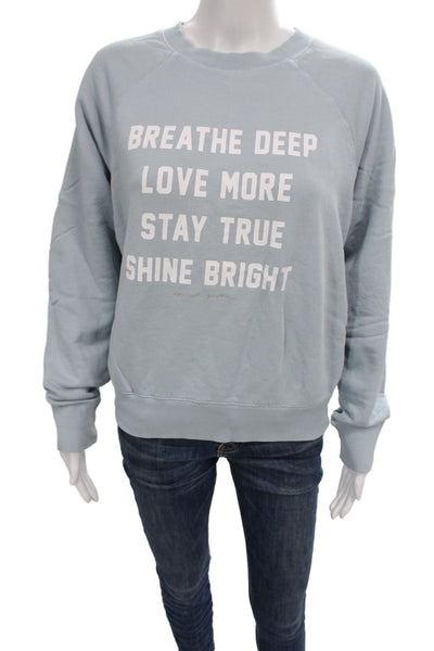 Spiritual Gangster Women Pullover Sweatshirts Light Blue Cotton Crewneck Size M