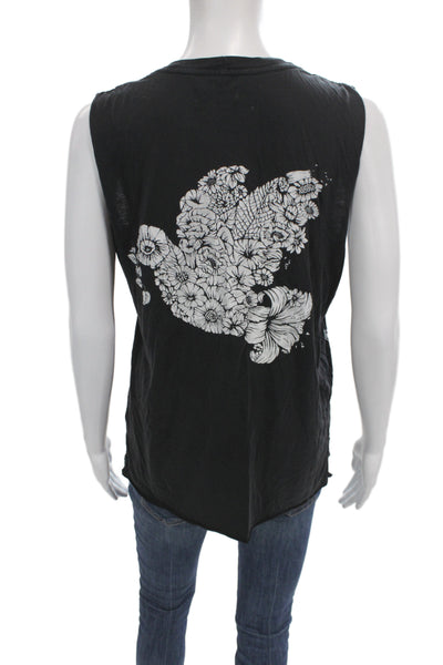 Lauren Moshi Women Basic Floral Sleeveless Tank Black Crew Neck Size S