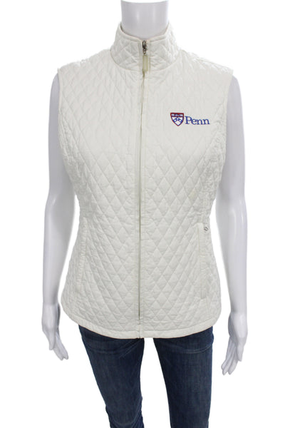Cutter & Buck Womens Quilted Argyle Zip Vest White Petite Size S