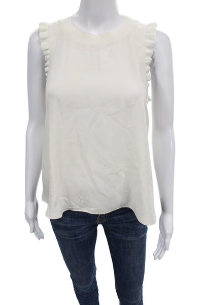 Cinq à Sept Women Silk Sleeveless Tank Crew Neck White Classic Size XS