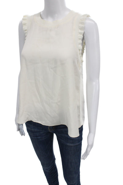 Cinq à Sept Women Silk Sleeveless Tank Crew Neck White Classic Size XS