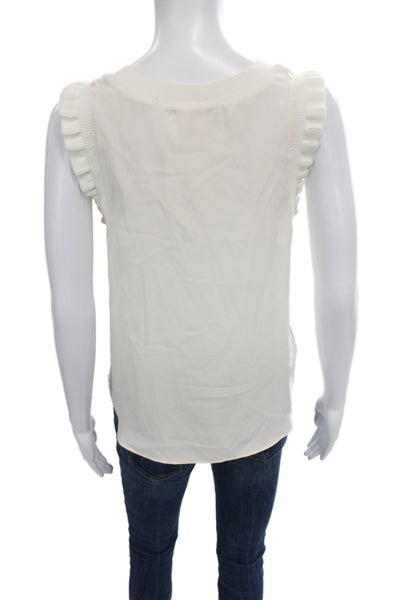 Cinq à Sept Women Silk Sleeveless Tank Crew Neck White Classic Size XS
