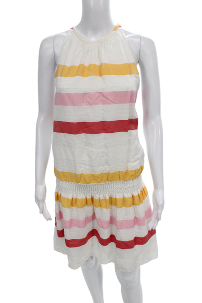 Ramy Brook Womens Sundress White Striped High Neck Sleeveless Button Size S