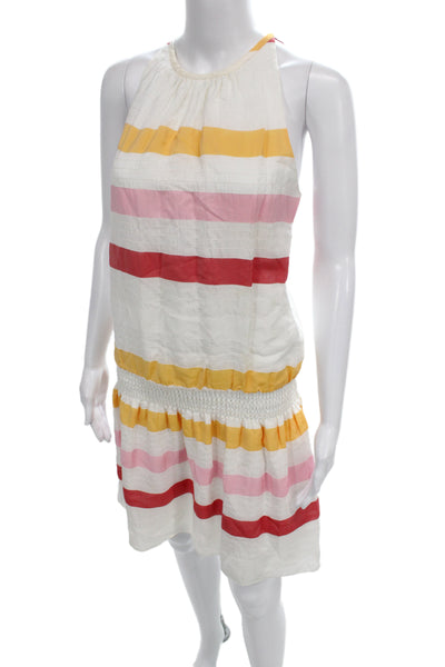 Ramy Brook Womens Sundress White Striped High Neck Sleeveless Button Size S