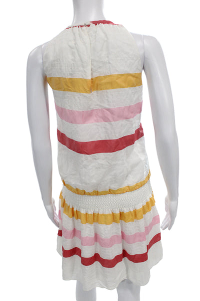 Ramy Brook Womens Sundress White Striped High Neck Sleeveless Button Size S