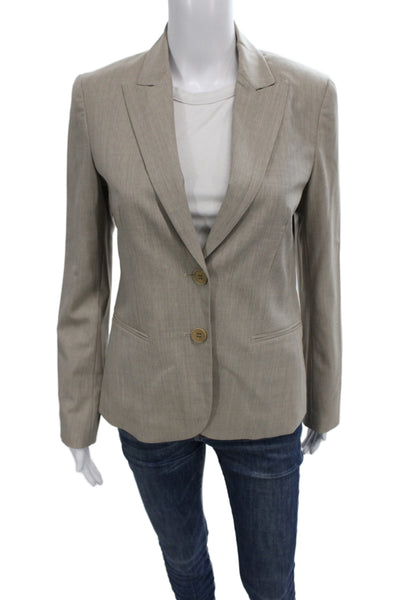 Theory Womens Basic Jacket Beige Wool Button Long Sleeve Size 4