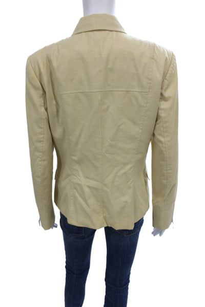 Magaschoni Womens Beige Wool Check Collared Zip Jacket Long Sleeve Size 4