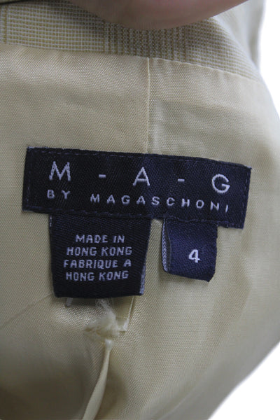 Magaschoni Womens Beige Wool Check Collared Zip Jacket Long Sleeve Size 4