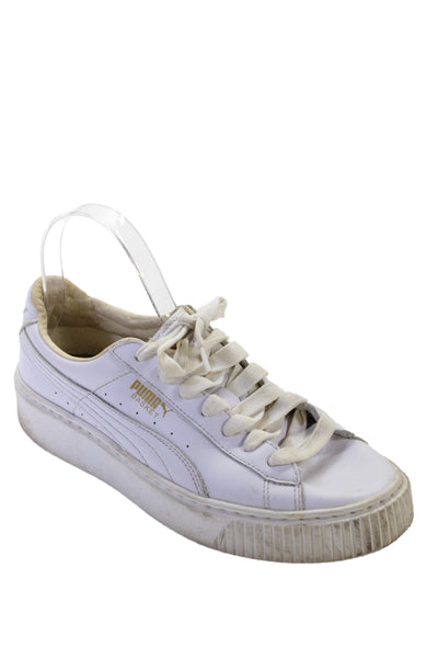 Puma Womens Leather Laced Top Basket Platform Sneakers White Size 8.5