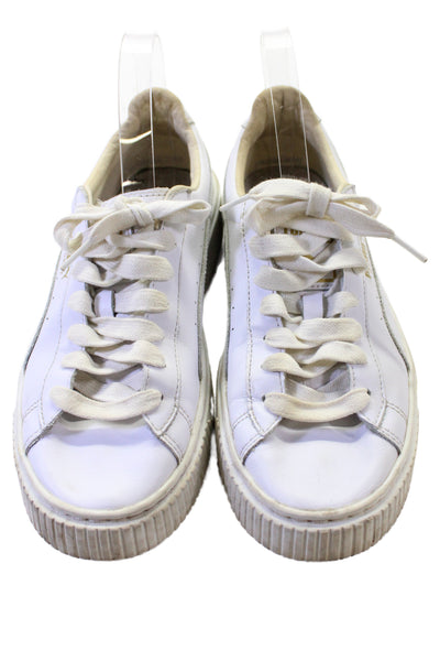 Puma Womens Leather Laced Top Basket Platform Sneakers White Size 8.5