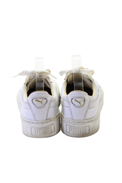 Puma Womens Leather Laced Top Basket Platform Sneakers White Size 8.5