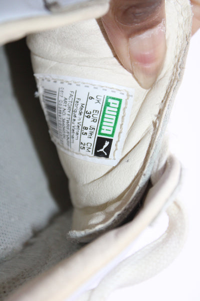 Puma Womens Leather Laced Top Basket Platform Sneakers White Size 8.5
