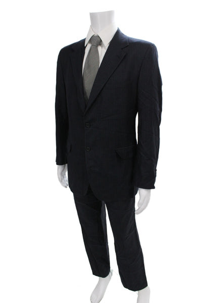 Prada Mens 2 Piece Blue Striped Virgin Wool Suit Size 54