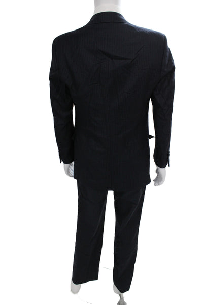 Prada Mens 2 Piece Blue Striped Virgin Wool Suit Size 54