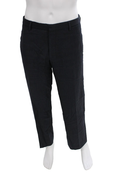 Prada Mens 2 Piece Blue Striped Virgin Wool Suit Size 54