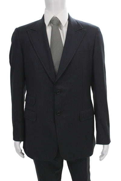 Prada Mens 2 Piece Dark Blue Suit Button Collared Wool Blend Size 52