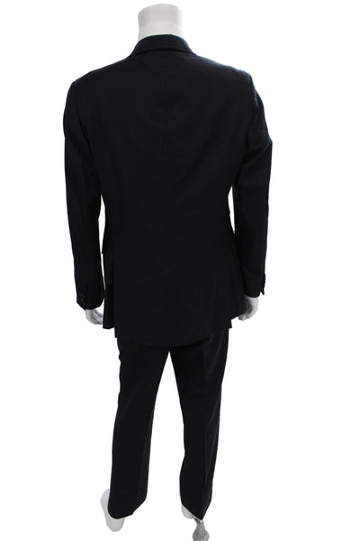 Prada Mens 2 Piece Dark Blue Suit Button Collared Wool Blend Size 52