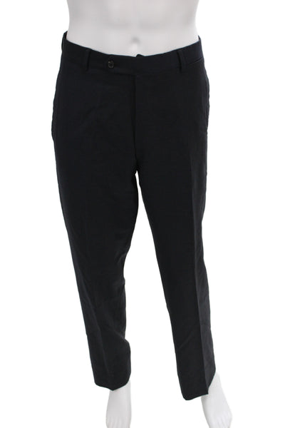 Prada Mens 2 Piece Dark Blue Suit Button Collared Wool Blend Size 52