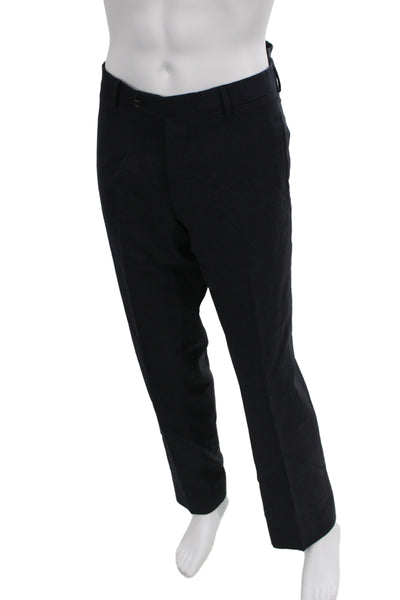 Prada Mens 2 Piece Dark Blue Suit Button Collared Wool Blend Size 52