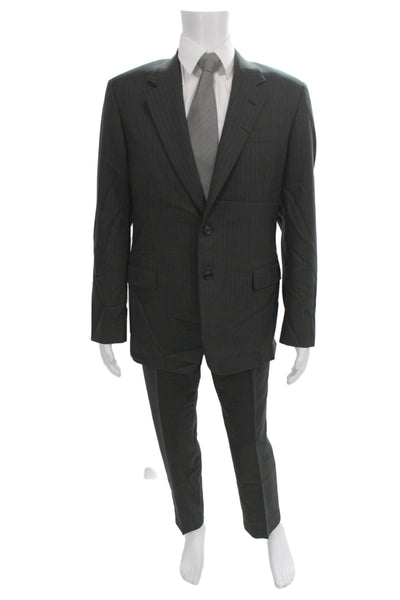 Prada Mens 2 Piece Striped Dark Gray Wool Suit Size 54