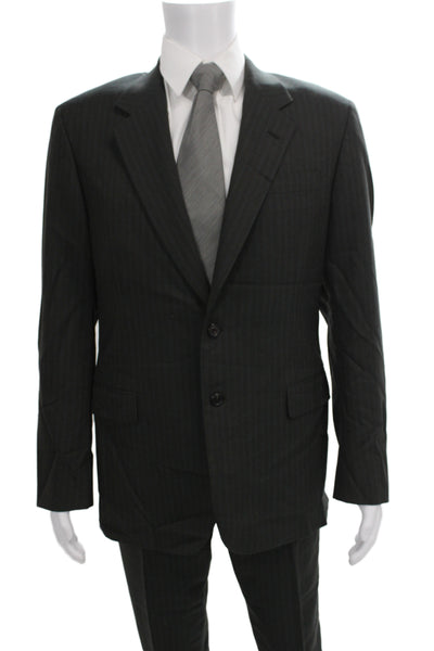 Prada Mens 2 Piece Striped Dark Gray Wool Suit Size 54