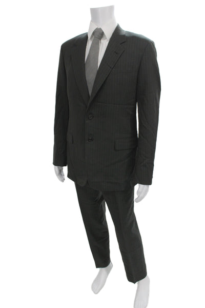 Prada Mens 2 Piece Striped Dark Gray Wool Suit Size 54