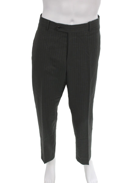 Prada Mens 2 Piece Striped Dark Gray Wool Suit Size 54