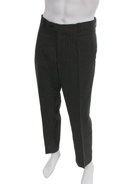 Prada Mens 2 Piece Striped Dark Gray Wool Suit Size 54