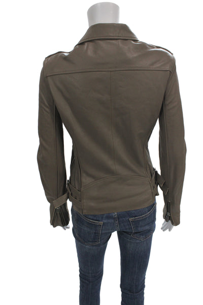 IRO Womens Biker Lamb Leather Brown Button Collared Jacket Size 38