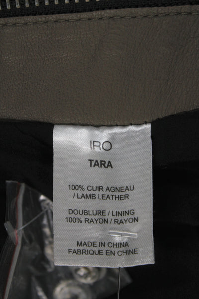 IRO Womens Biker Lamb Leather Brown Button Collared Jacket Size 38