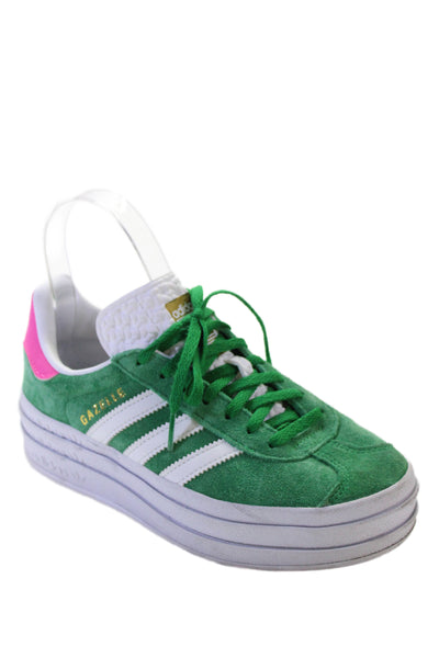 Adidas Womens Lace Up Platform Suede Gazelle Sneakers Green Pink White Size 5