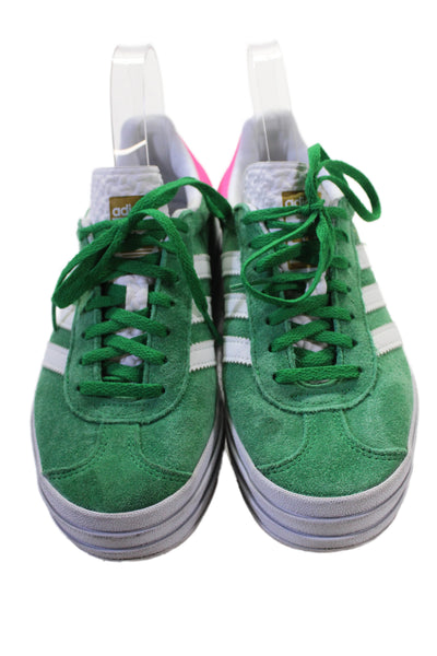 Adidas Womens Lace Up Platform Suede Gazelle Sneakers Green Pink White Size 5