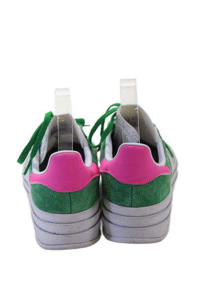 Adidas Womens Lace Up Platform Suede Gazelle Sneakers Green Pink White Size 5